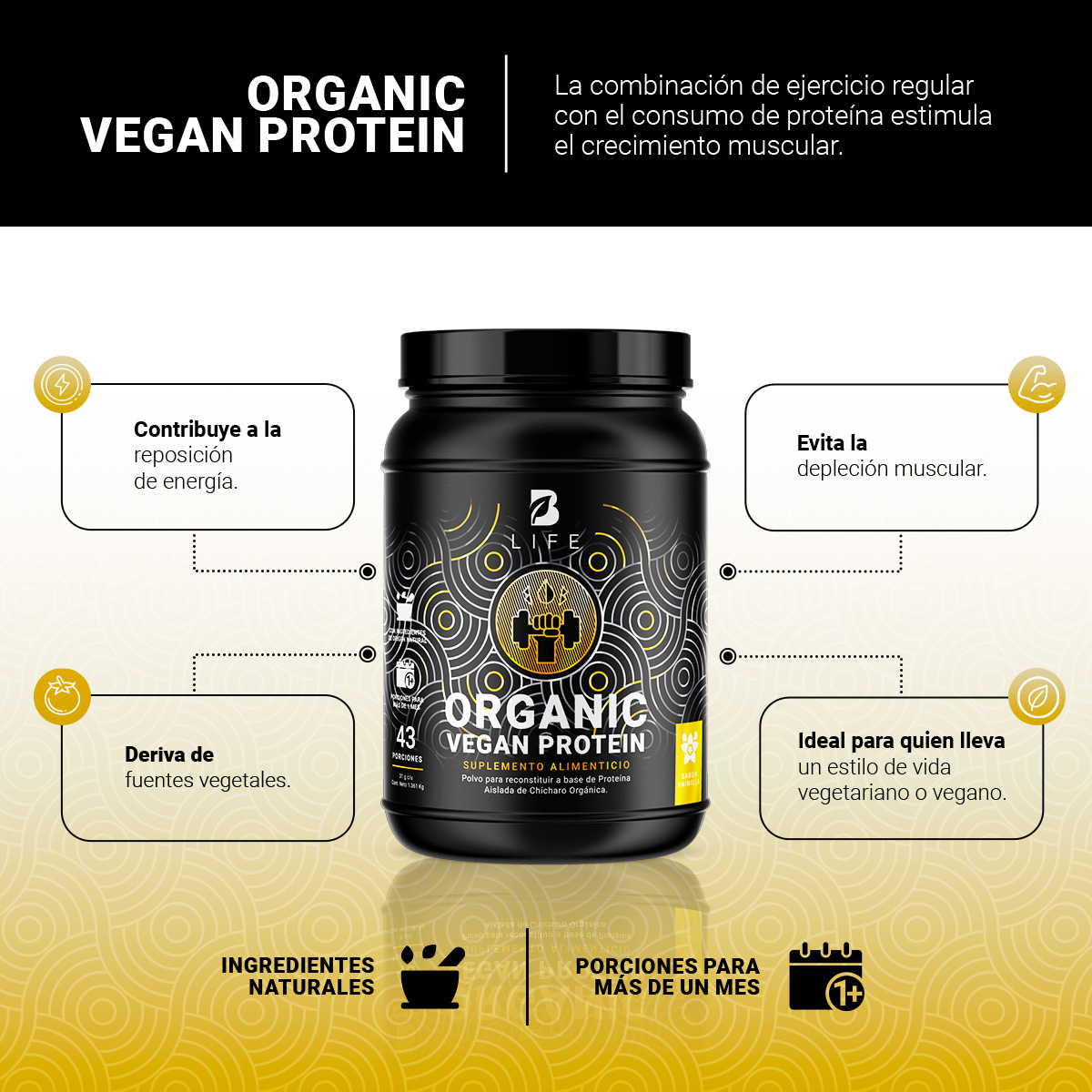 Foto 4 pulgar | Proteína Orgánica Vegana 3 Lbs Sabor Vainilla B Life