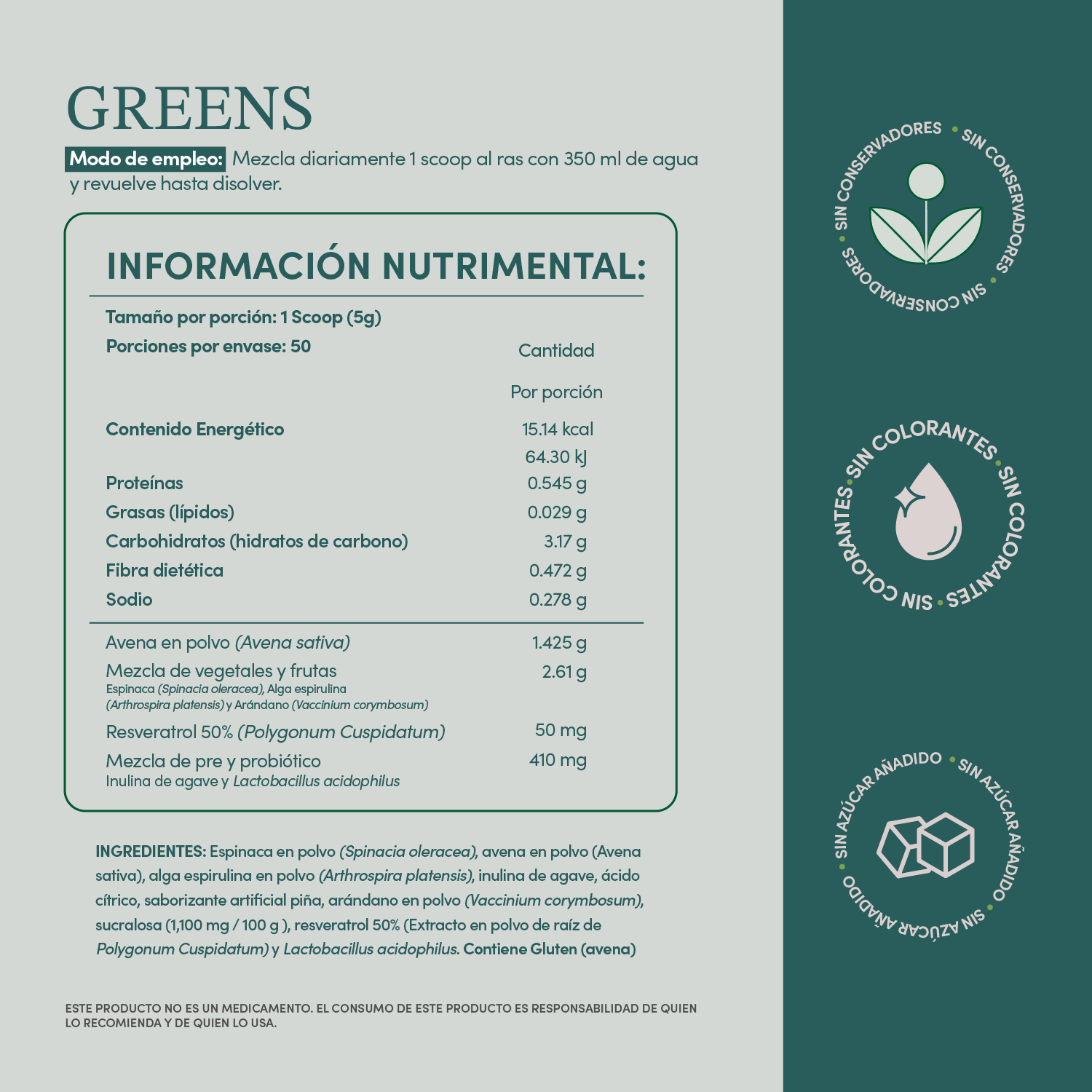 Foto 4 pulgar | Suplemento Greens Polvo Verde Fibra Life360+ 50 Porciones