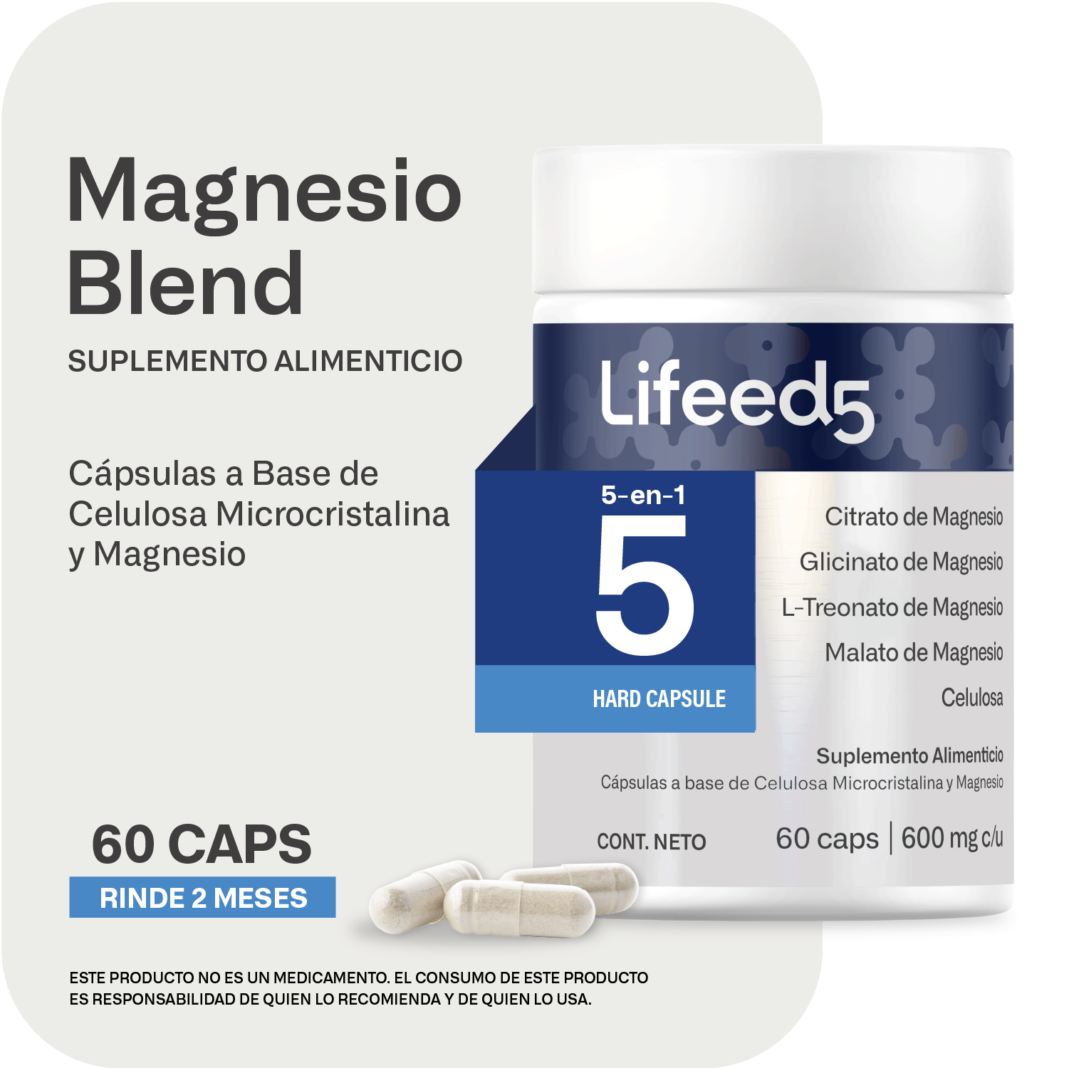 Foto 2 | Suplemento Citrato De Magnesio 5 En 1 Lifeed5 60 Cápsulas