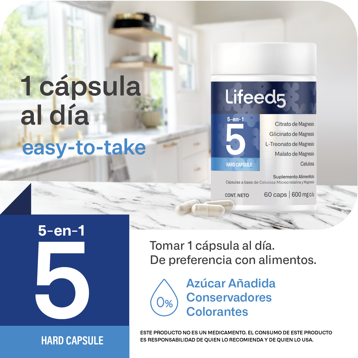 Foto 5 pulgar | Suplemento Citrato De Magnesio 5 En 1 Lifeed5 60 Cápsulas