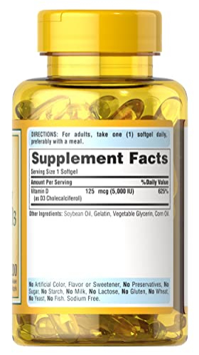 Foto 4 pulgar | Suplemento Puritan's Pride Con Vitamina D3, 5000 Ui, 200 Cápsulas Blandas - Venta Internacional.