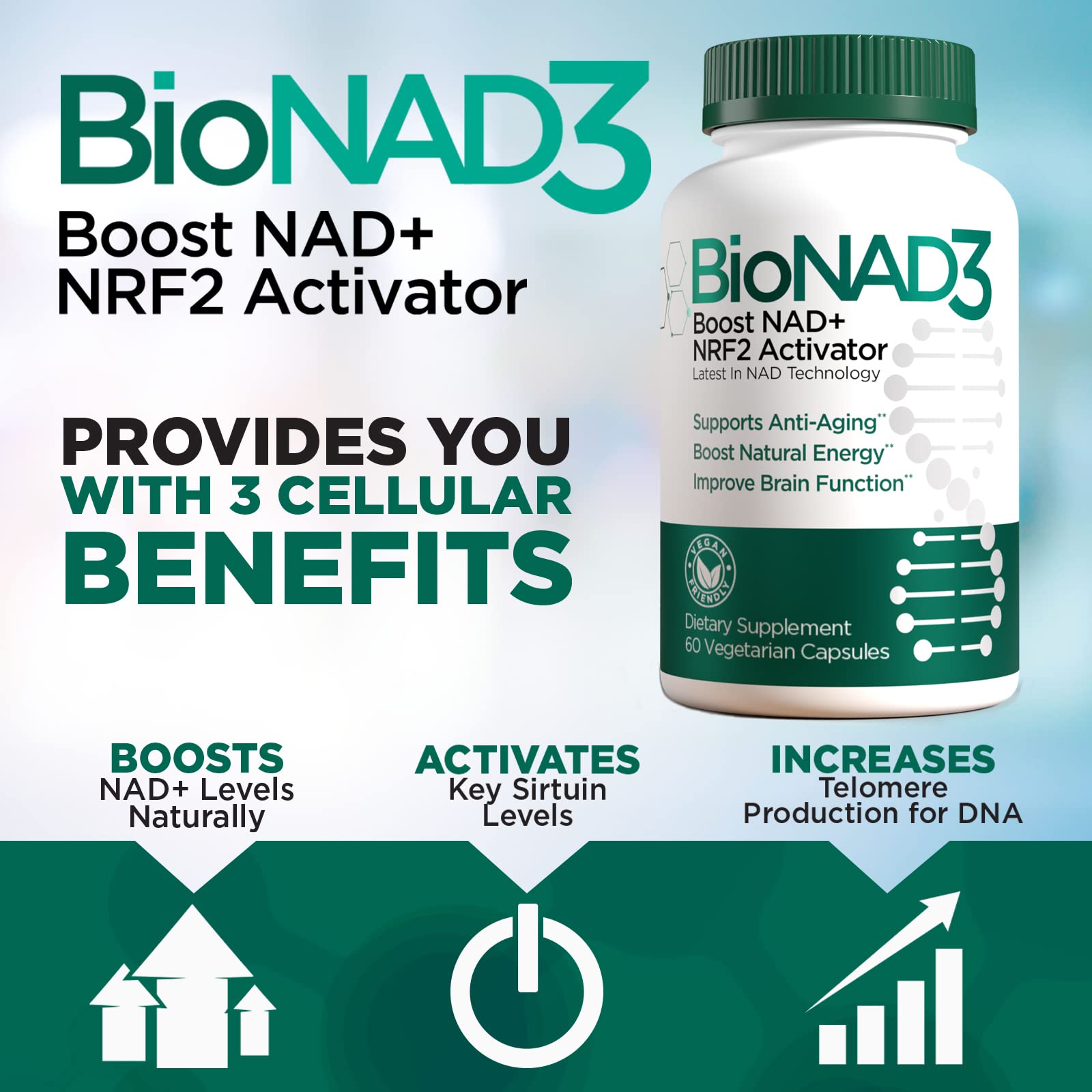 Foto 4 pulgar | Suplemento Bionad3 Nad3 Nad+ Con Activador Nrf2 60 Cápsulas - Venta Internacional.