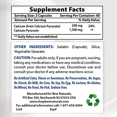 Foto 3 pulgar | Suplemento Best Naturals De Piruvato De Calcio 750 Mg 120 Cápsulas X 2 - Venta Internacional.