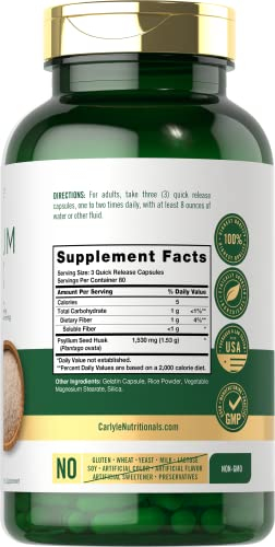 Foto 3 pulgar | Cápsulas De Cáscara De Psyllium Carlyle 1530 Mg, 240 Cápsulas, Suplemento De Fibra - Venta Internacional.