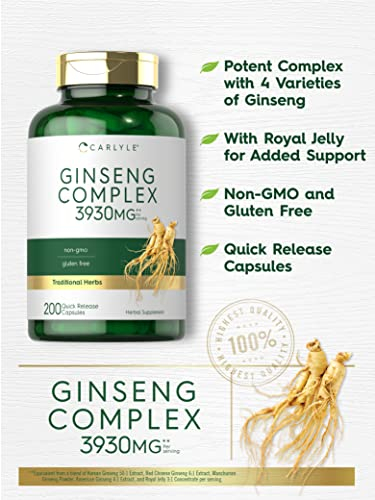 Foto 4 pulgar | Suplemento Complejo De Extracto De Ginseng Carlyle 200 Cápsulas - Venta Internacional.