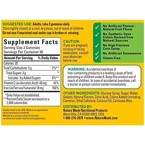 Foto 6 pulgar | Suplemento Nature Made Iron De 18 Mg Con 60 Gomitas De Vitamina C - Venta Internacional.