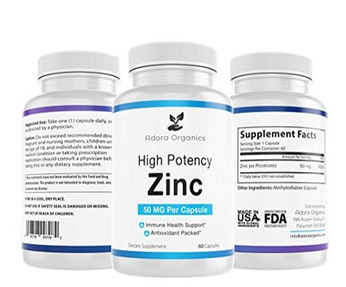 Foto 2 | Suplemento Adora Organics Zinc De Alta Potencia 50 Mg 60 Cápsulas - Venta Internacional.