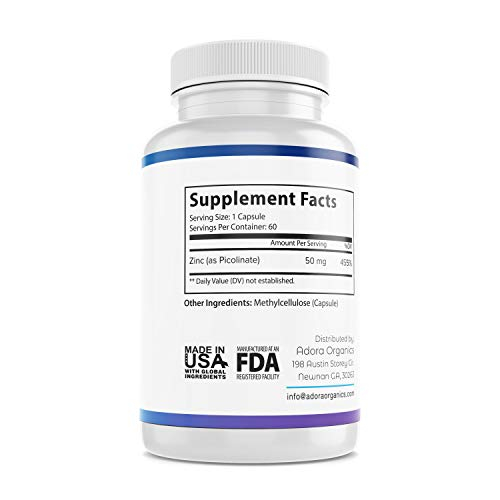 Foto 4 pulgar | Suplemento Adora Organics Zinc De Alta Potencia 50 Mg 60 Cápsulas - Venta Internacional.