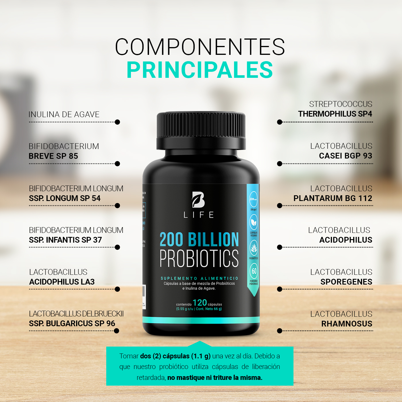 Foto 4 pulgar | 200 Billones de Probióticos B Life 120 Cápsulas con 11 Cepas