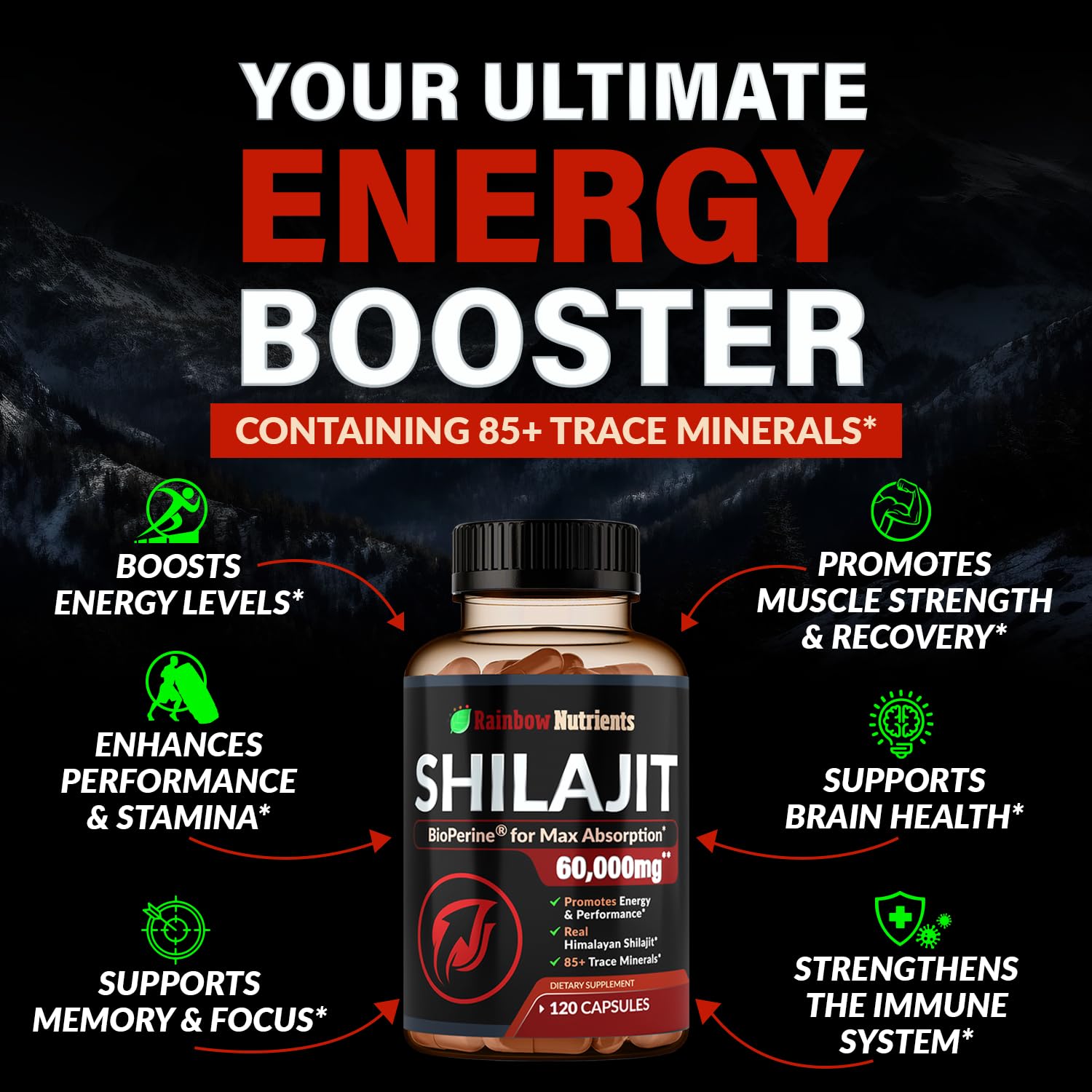 Foto 3 pulgar | Suplemento Rainbow Nutrients Pure Himalayan Shilajit 120 Píldoras - Venta Internacional.
