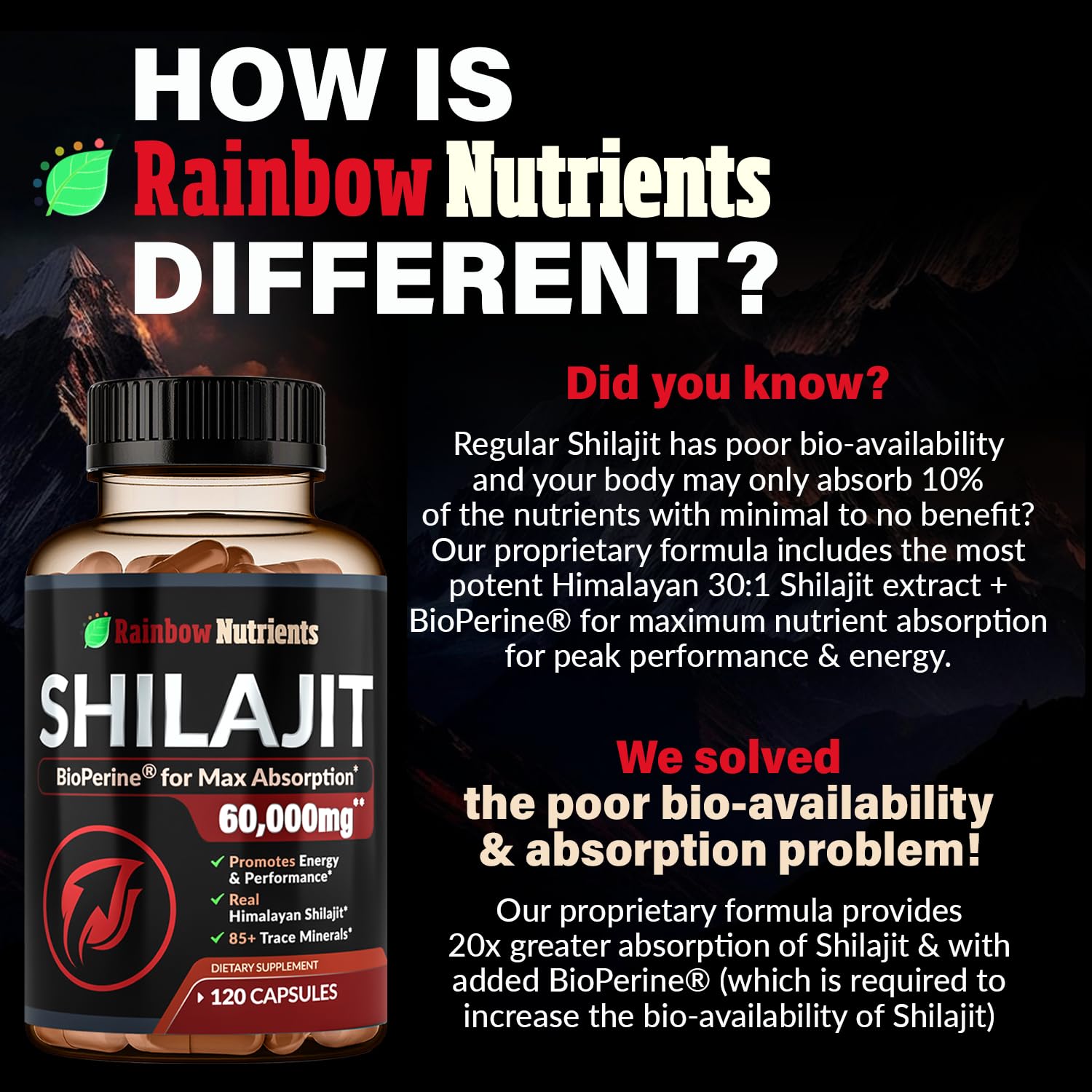 Foto 6 pulgar | Suplemento Rainbow Nutrients Pure Himalayan Shilajit 120 Píldoras - Venta Internacional.