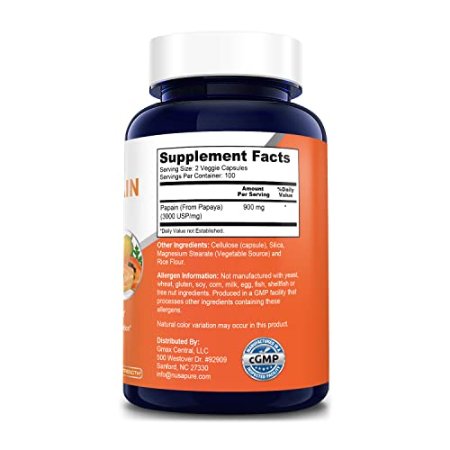 Foto 3 pulgar | Suplemento De Enzima Papaína De Papaya Nusapure 900 Mg 200 Cápsulas - Venta Internacional.