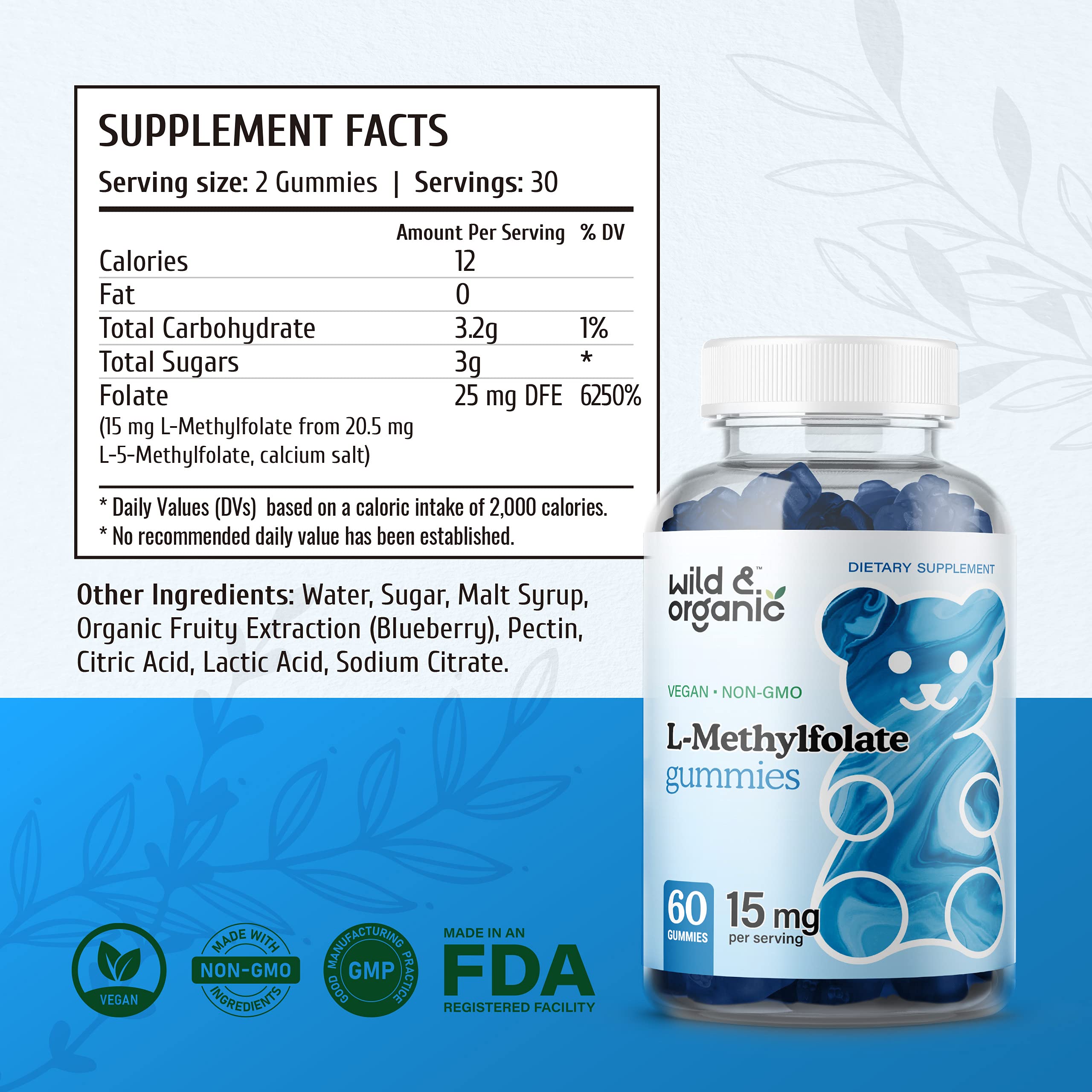 Foto 3 pulgar | Suplemento De L-metilfolato Orgánico Y Silvestre, 15 Mg, Gomitas Y Vitamina A - Venta Internacional.
