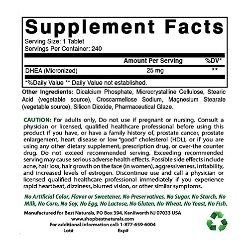 Foto 2 | Suplemento Best Naturals Dhea 25 Mg 240 Tabletas Para Hombres Y Mujeres - Venta Internacional.
