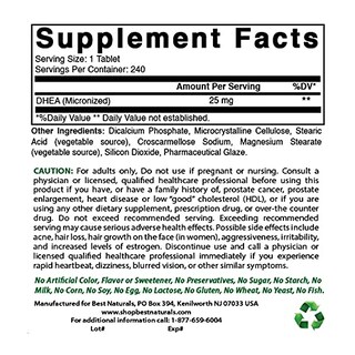 Foto 2 | Suplemento Best Naturals Dhea 25 Mg 240 Tabletas Para Hombres Y Mujeres - Venta Internacional.
