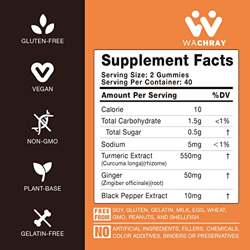 Foto 5 pulgar | Suplementos: Gomitas De Cúrcuma Y Curcumina Wachray Con Jengibre Y Bl - Venta Internacional.