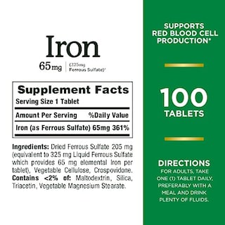 Foto 2 | Nature's Bounty Iron 65 Mg, 325 Mg De Sulfato Ferroso, Apoyo - Venta Internacional.