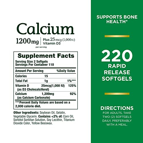 Foto 3 pulgar | Complementa Nature's Bounty Calcium 1200 mg con 1000 de Vitamina D3 - Venta Internacional
