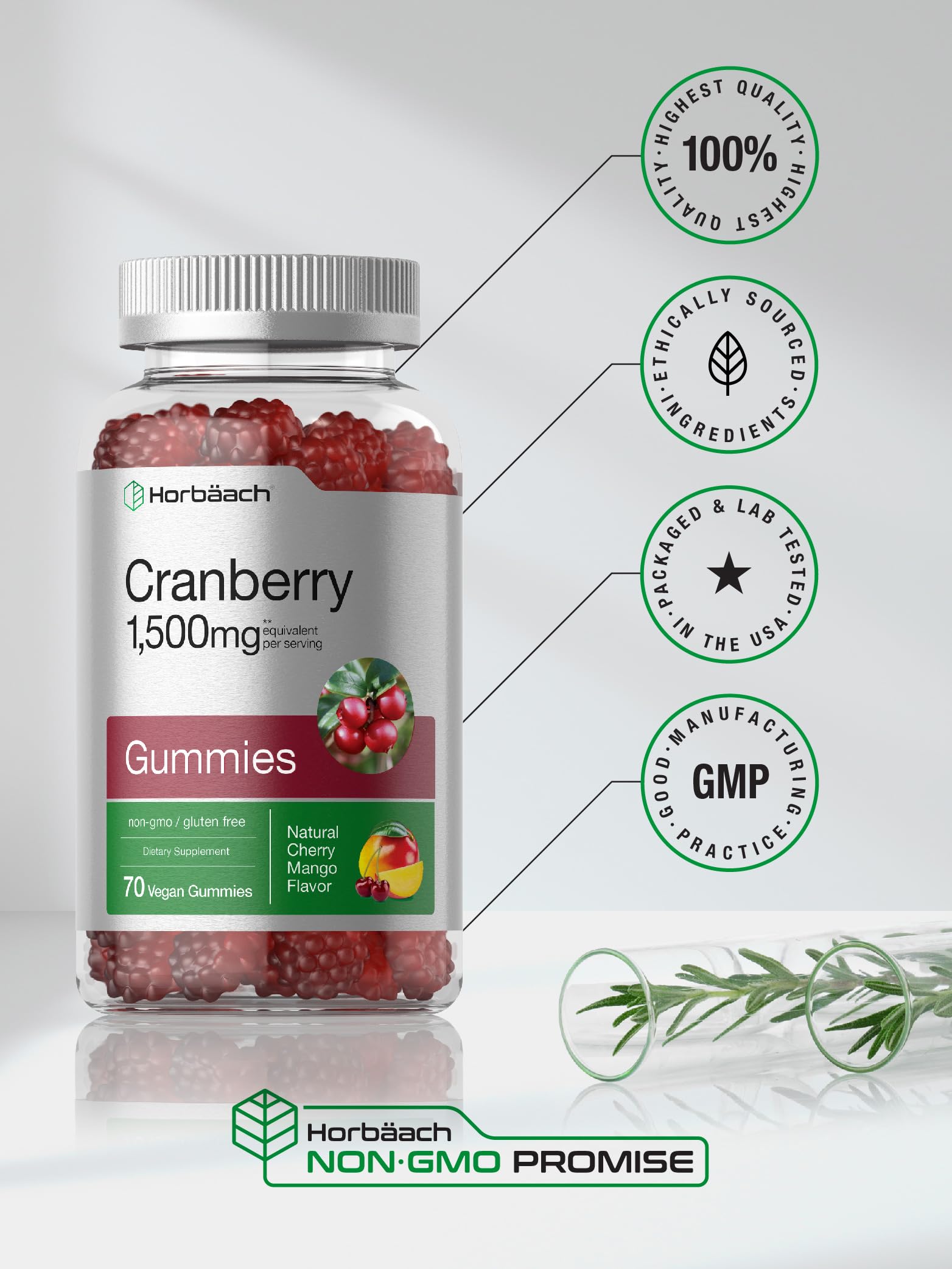 Foto 6 pulgar | Gomitas De Arándanos Horbäach Veganas 500 Mg Con Sabor A Cereza Y Mango - Venta Internacional.