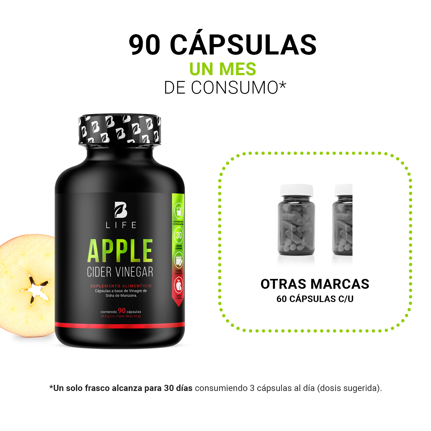 Foto 2 | Suplemento B Life B Apple de 90 Cápsulas