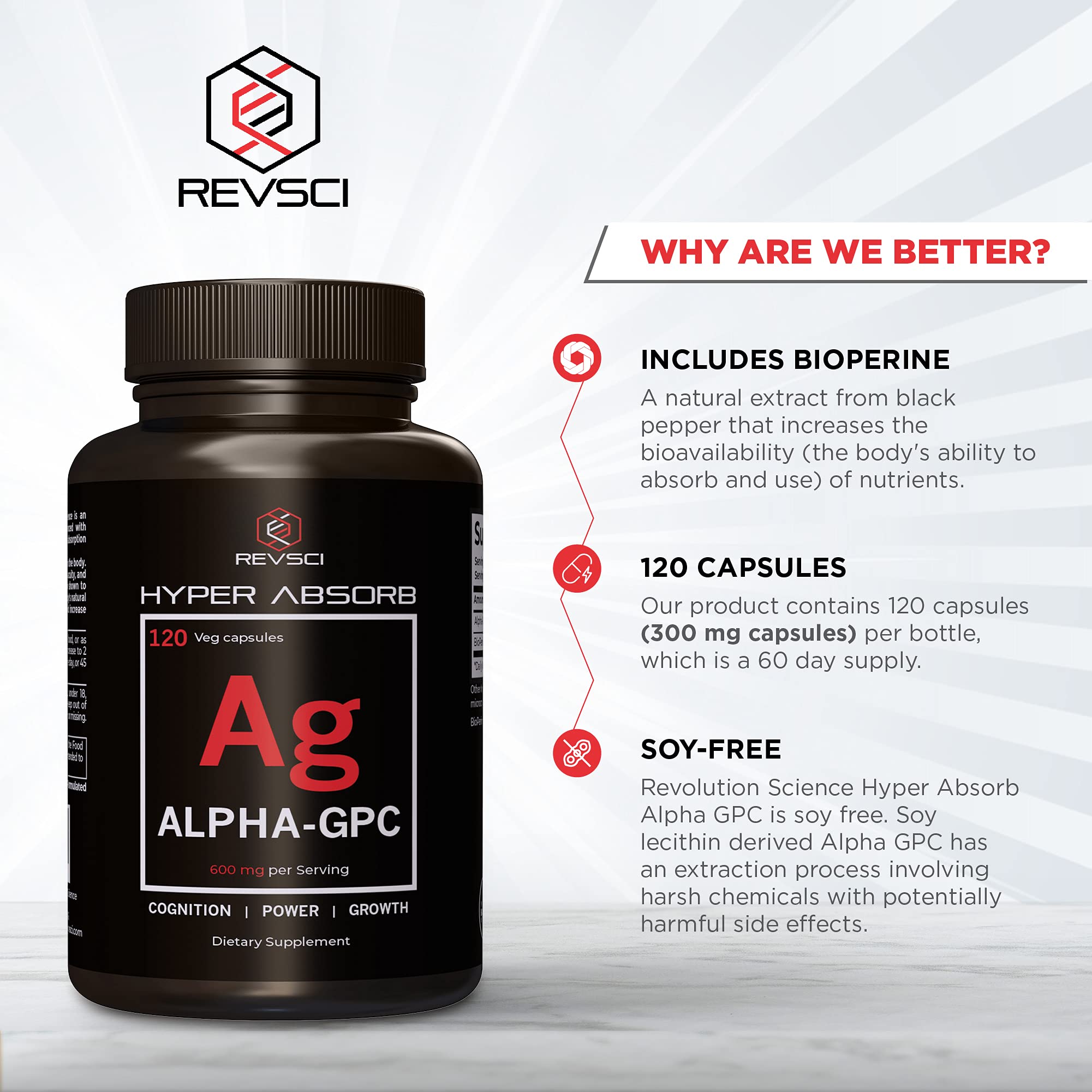 Foto 3 pulgar | Suplementos Revolution Science Alpha Gpc Choline 120 Cápsulas - Venta Internacional