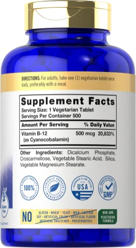Foto 3 pulgar | Suplemento Carlyle de Vitamina B12 500 Mcg 500 Comprimidos - Venta Internacional