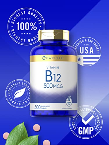 Foto 6 pulgar | Suplemento Carlyle de Vitamina B12 500 Mcg 500 Comprimidos - Venta Internacional
