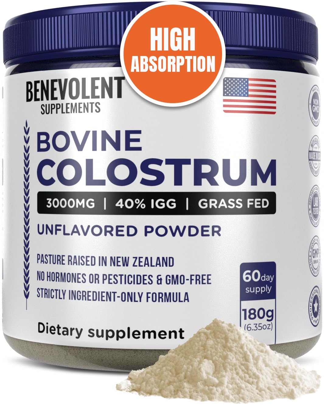 Suplemento de Calostro Bovino en Polvo 3000 Mg 40% IGG 60 Porciones - Venta Internacional