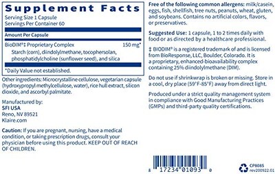 Foto 2 | Suplemento Klaire Labs Biodim 150 mg de Diindolilmetano 60 Cápsulas - Venta Internacional