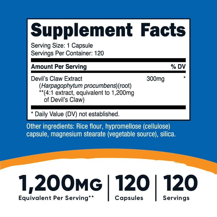 Foto 3 pulgar | Suplemento Nutricost Extracto de Garra del Diablo 1200 mg 120 Cápsulas - Venta Internacional