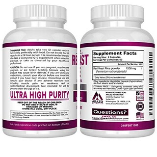 Foto 3 | Suplemento Arazo Nutrition: Extracto de Arroz de Levadura Roja 1200 mg 120 - Venta Internacional