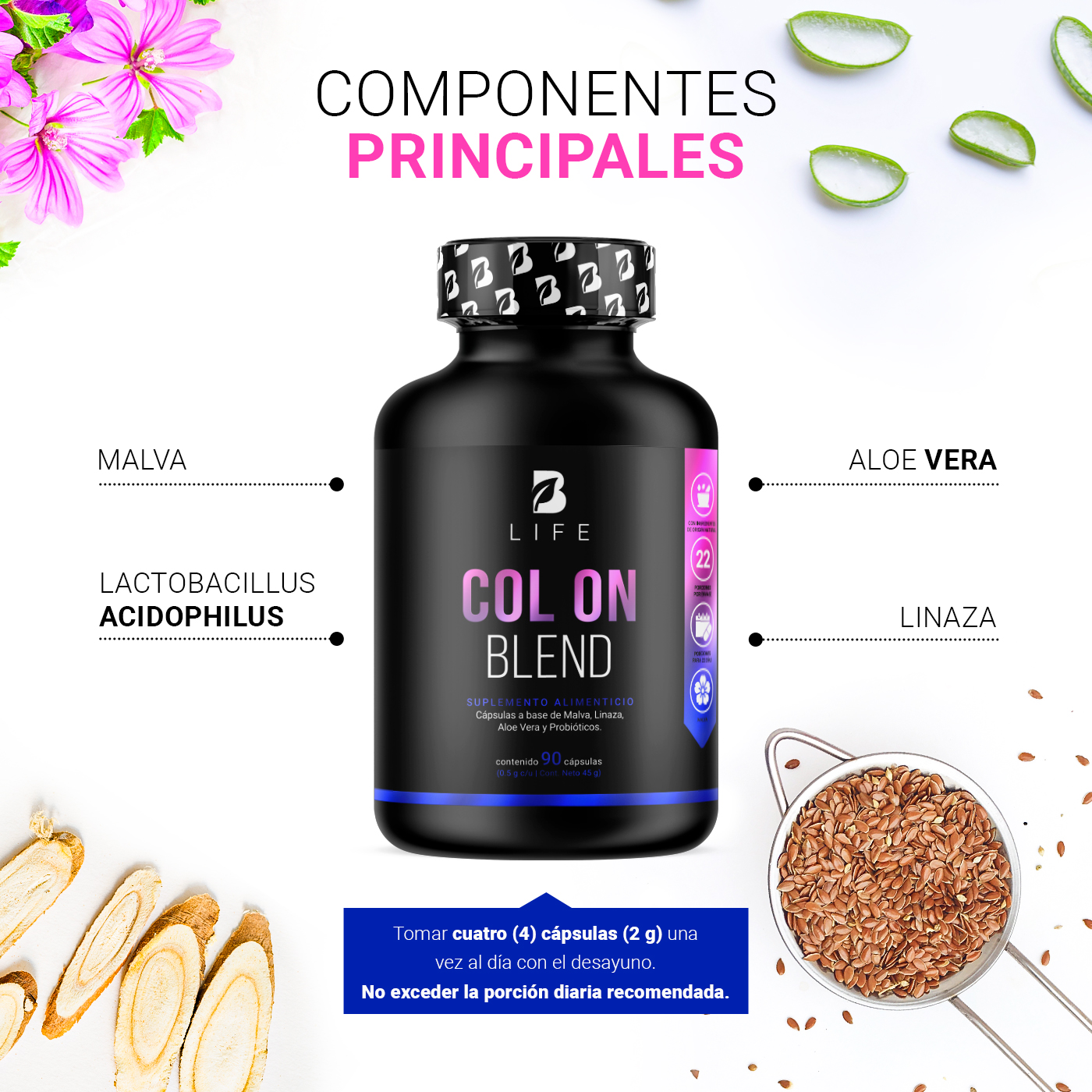 Foto 4 pulgar | Col On Blend B Life 90 Cápsulas