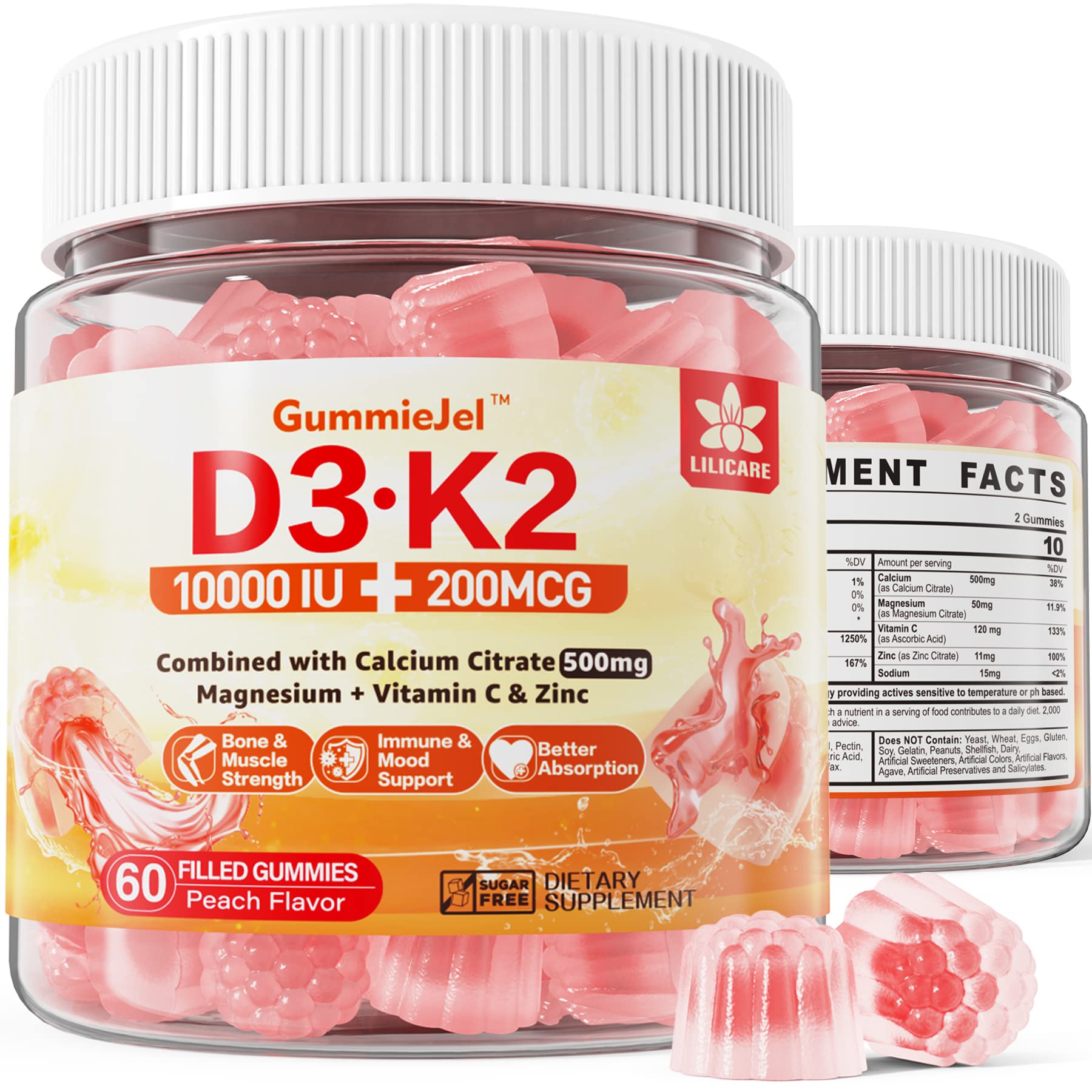 Complementa las Gomitas Rellenas de Vitamina D3k2 Sin Azúcar De Lilicare - Venta Internacional