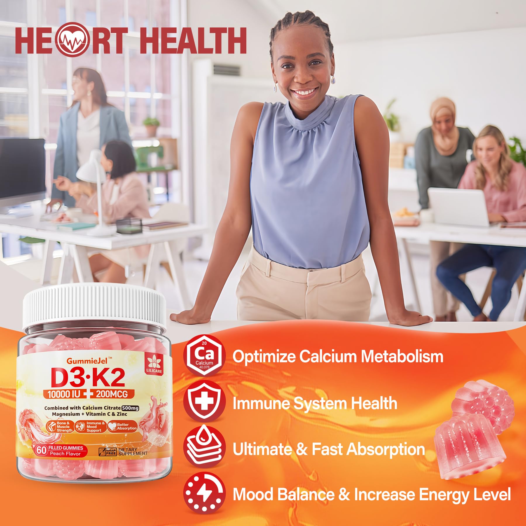 Foto 6 pulgar | Complementa las Gomitas Rellenas de Vitamina D3k2 Sin Azúcar De Lilicare - Venta Internacional