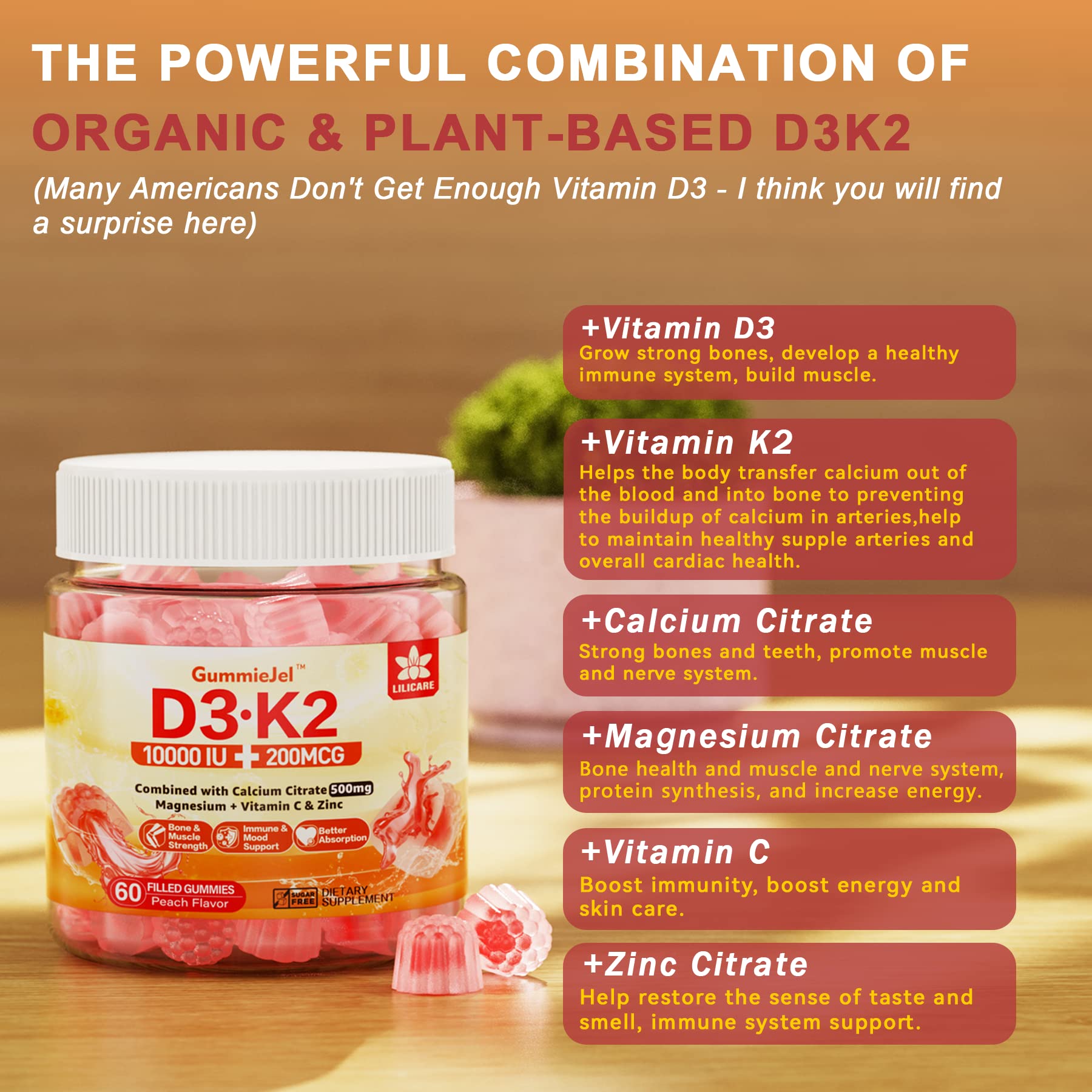 Foto 8 pulgar | Complementa las Gomitas Rellenas de Vitamina D3k2 Sin Azúcar De Lilicare - Venta Internacional