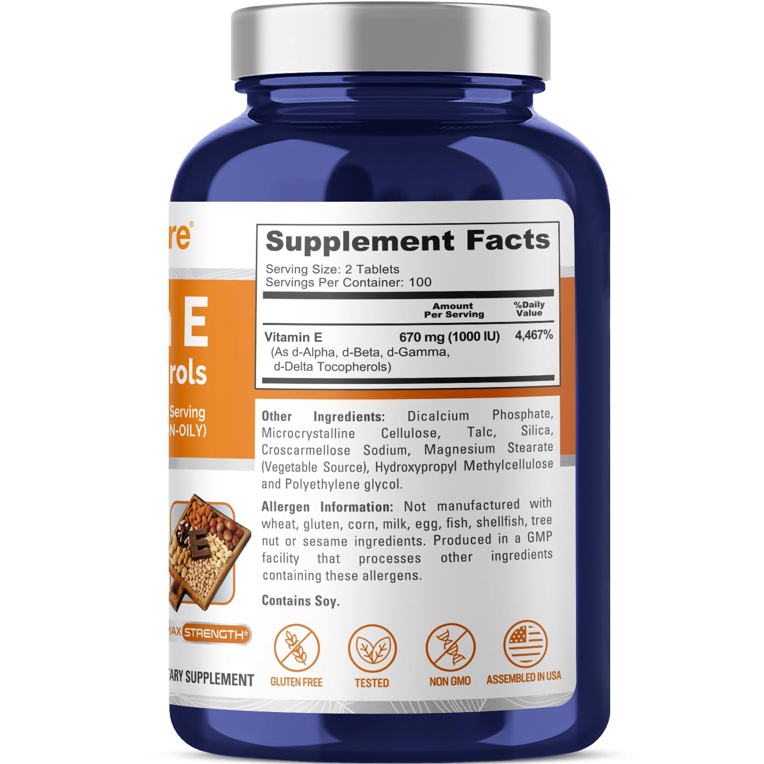 Foto 3 pulgar | Suplemento Nusapure Vitamina E 1000 Ui 200 Tabletas - Venta Internacional