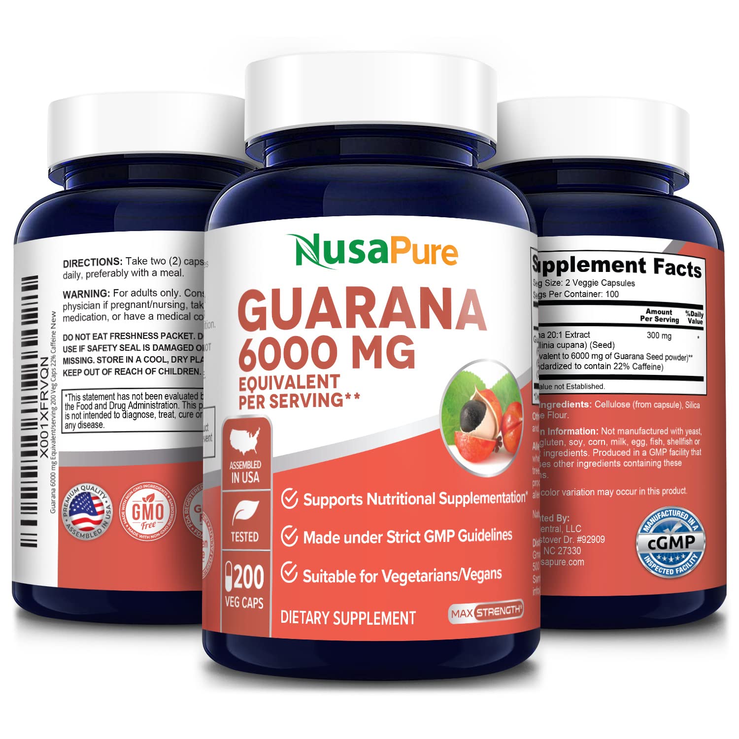 Foto 5 pulgar | Suplemento Nusapure Extracto de Guaraná 200 Cápsulas - Venta Internacional