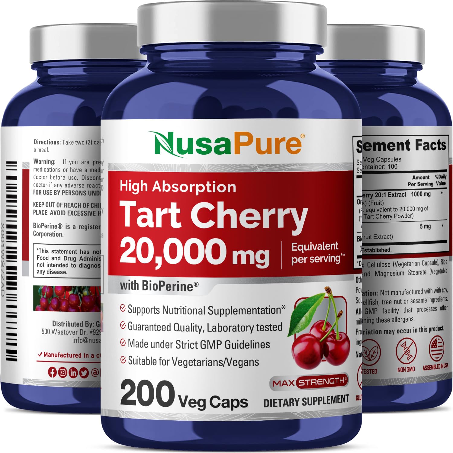 Foto 5 pulgar | Suplemento Nusapure Tart Cherry 200 Cápsulas Vegetarianas - Venta Internacional