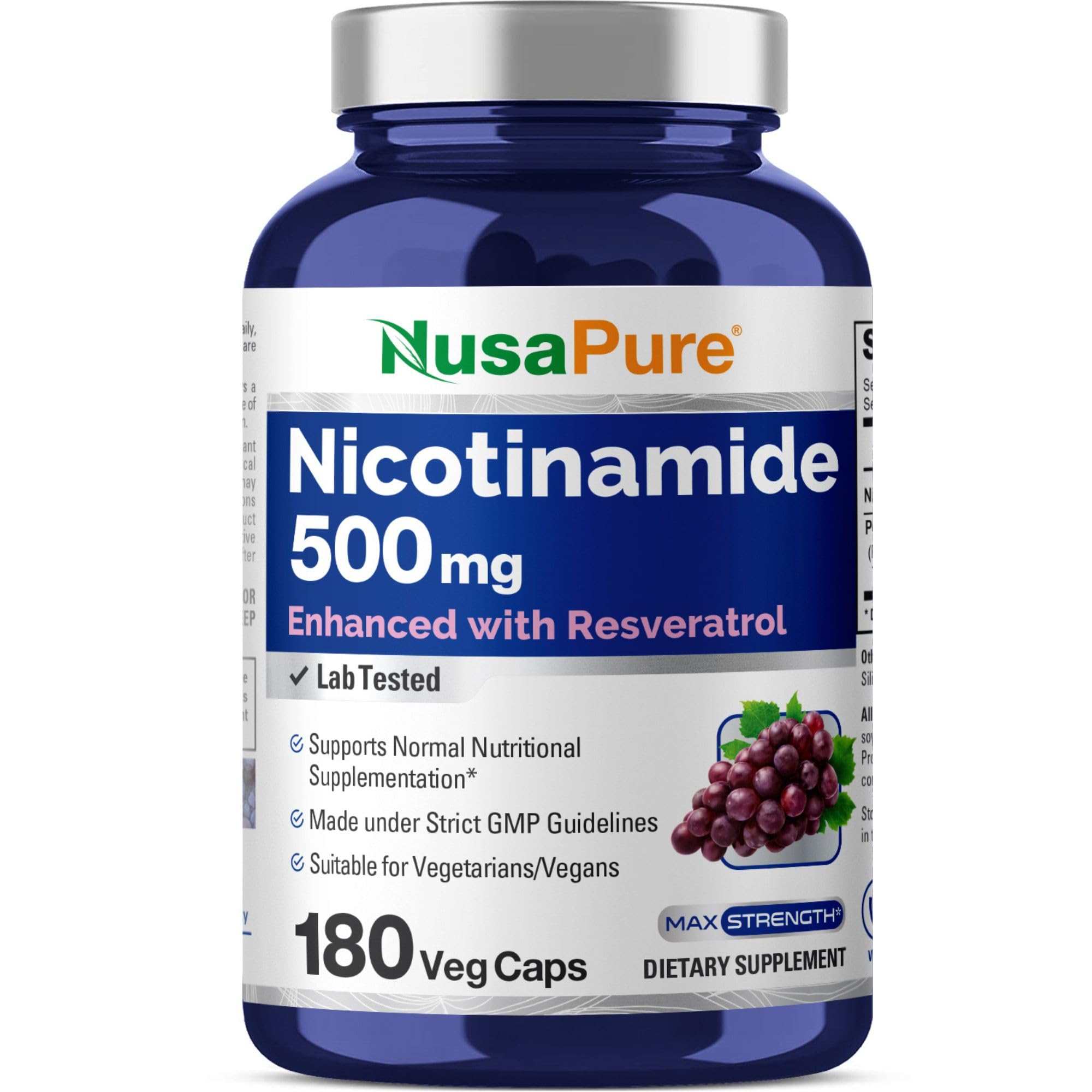 Foto 2 pulgar | Suplemento de Nicotinamida Nusapure con Resveratrol 500 mg 180 Cápsulas - Venta Internacional