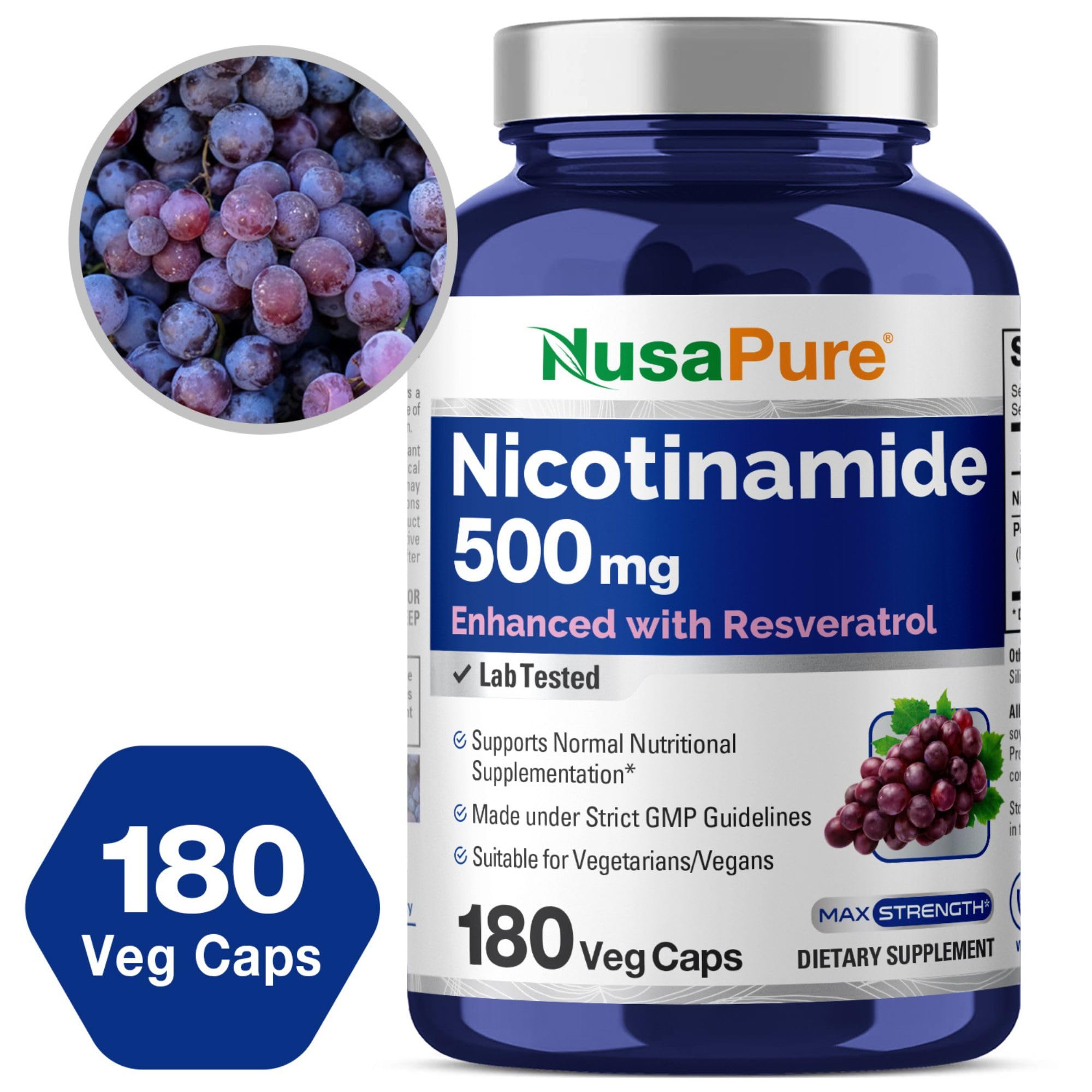 Foto 3 pulgar | Suplemento de Nicotinamida Nusapure con Resveratrol 500 mg 180 Cápsulas - Venta Internacional