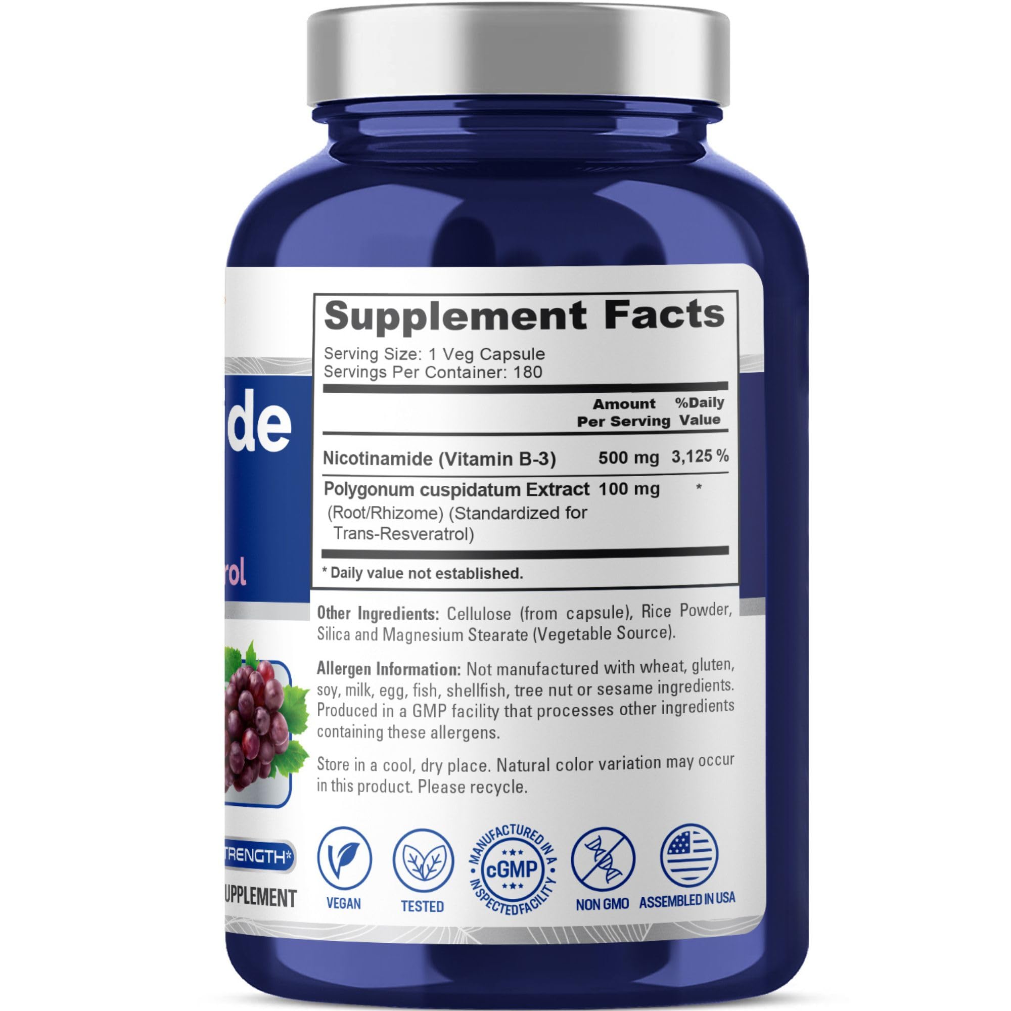 Foto 4 pulgar | Suplemento de Nicotinamida Nusapure con Resveratrol 500 mg 180 Cápsulas - Venta Internacional