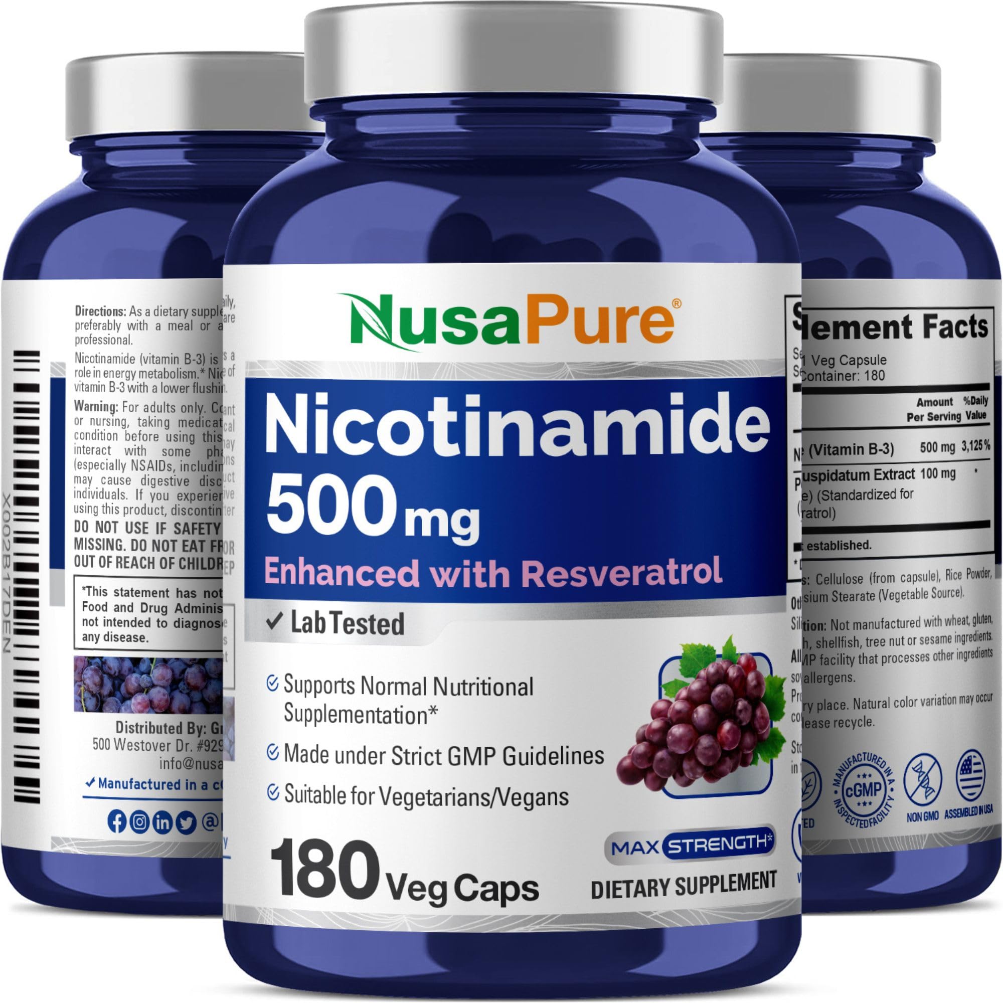 Foto 6 pulgar | Suplemento de Nicotinamida Nusapure con Resveratrol 500 mg 180 Cápsulas - Venta Internacional