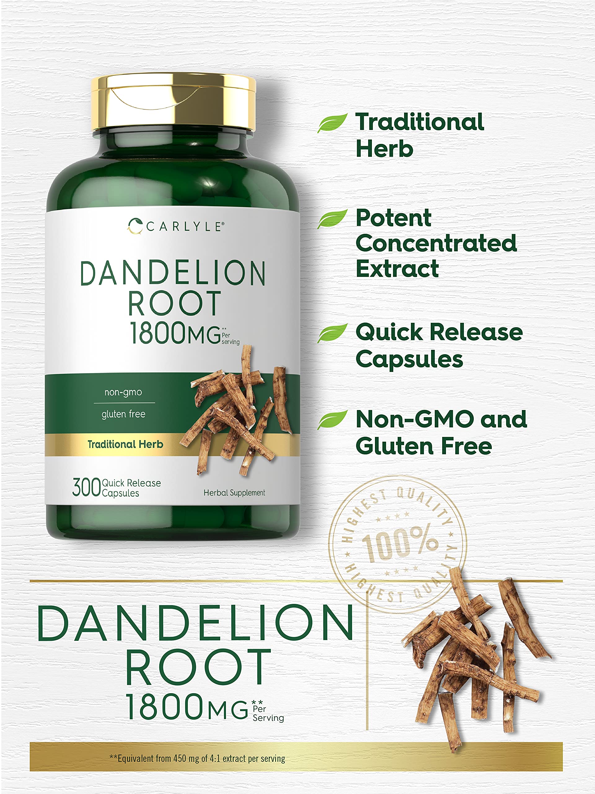 Foto 4 pulgar | Suplemento Carlyle Dandelion Root 1800 Mg 300 Cápsulas - Venta Internacional