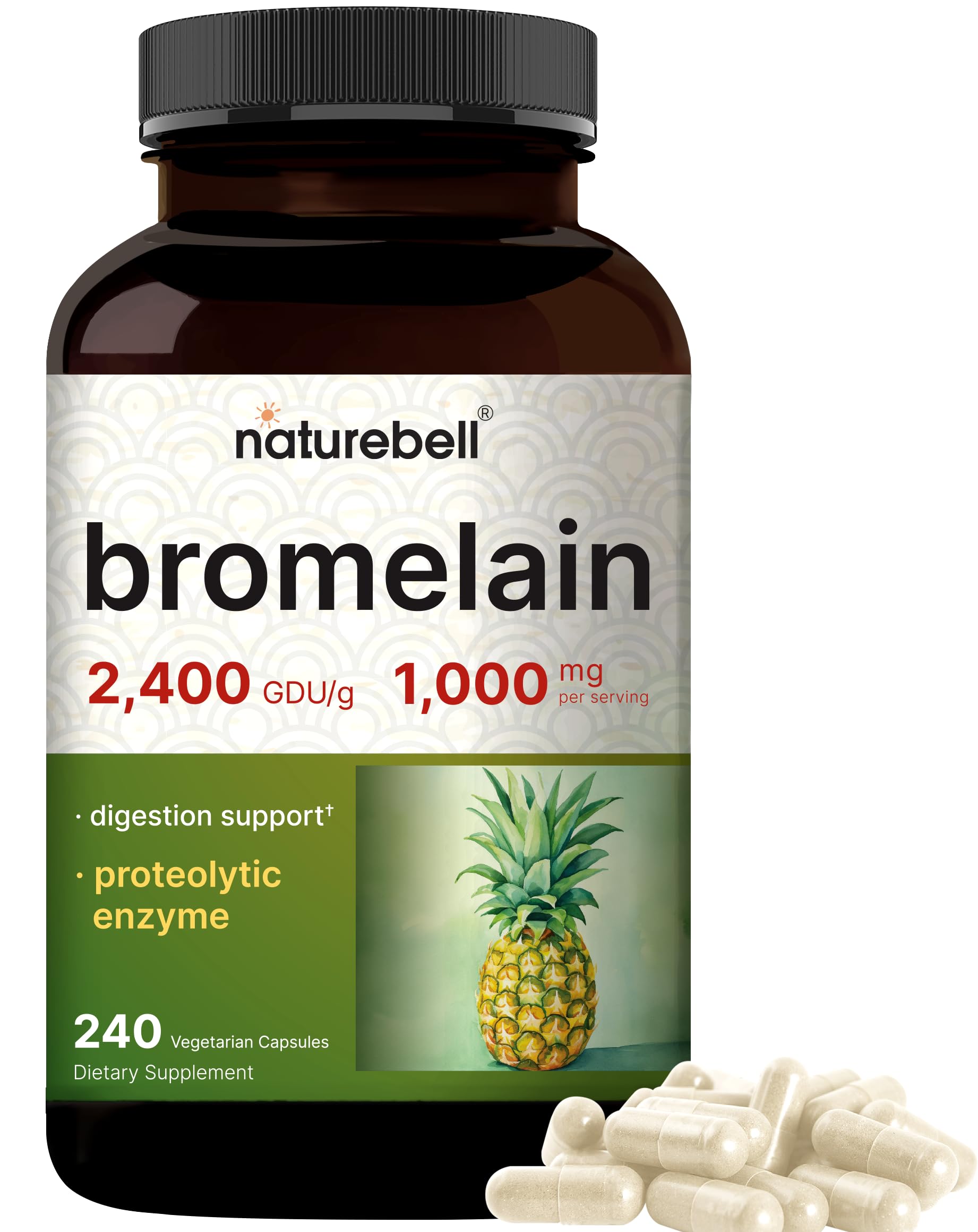 Foto 2 pulgar | Suplemento Naturebell de Bromelina 1000 mg 240 Cápsulas Vegetarianas - Venta Internacional