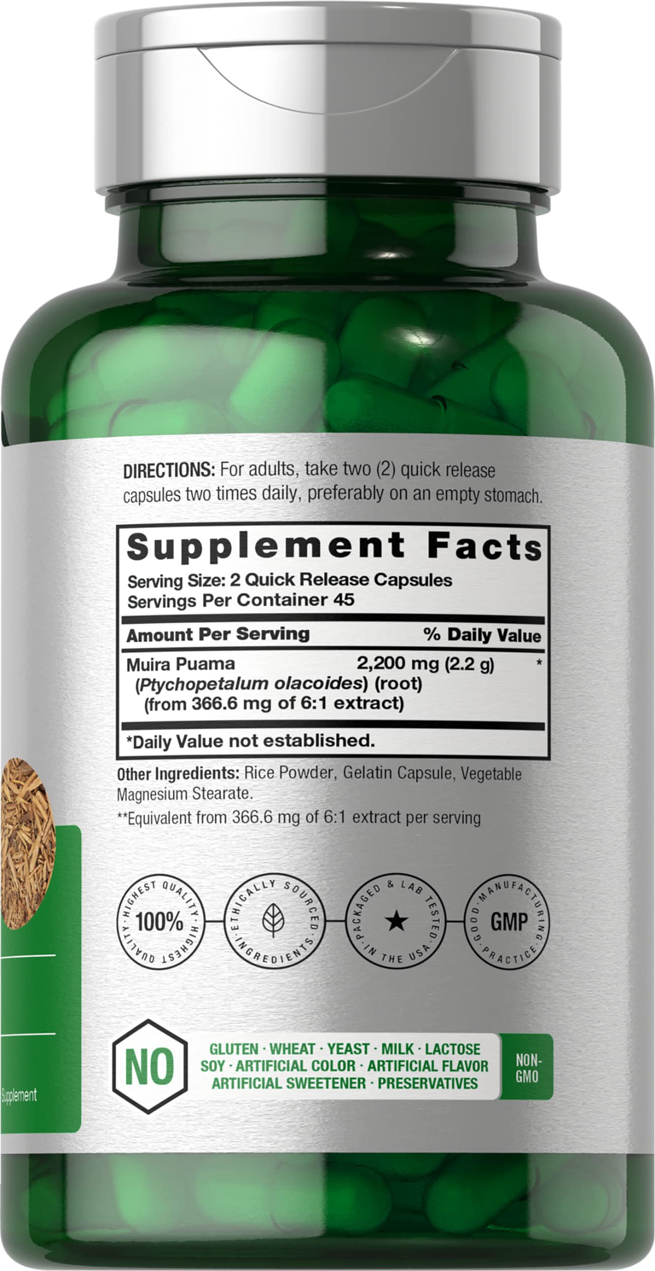 Foto 3 pulgar | Suplemento Horbäach Extracto de Raíz de Muira Puama 2200 mg 90 Cápsulas - Venta Internacional