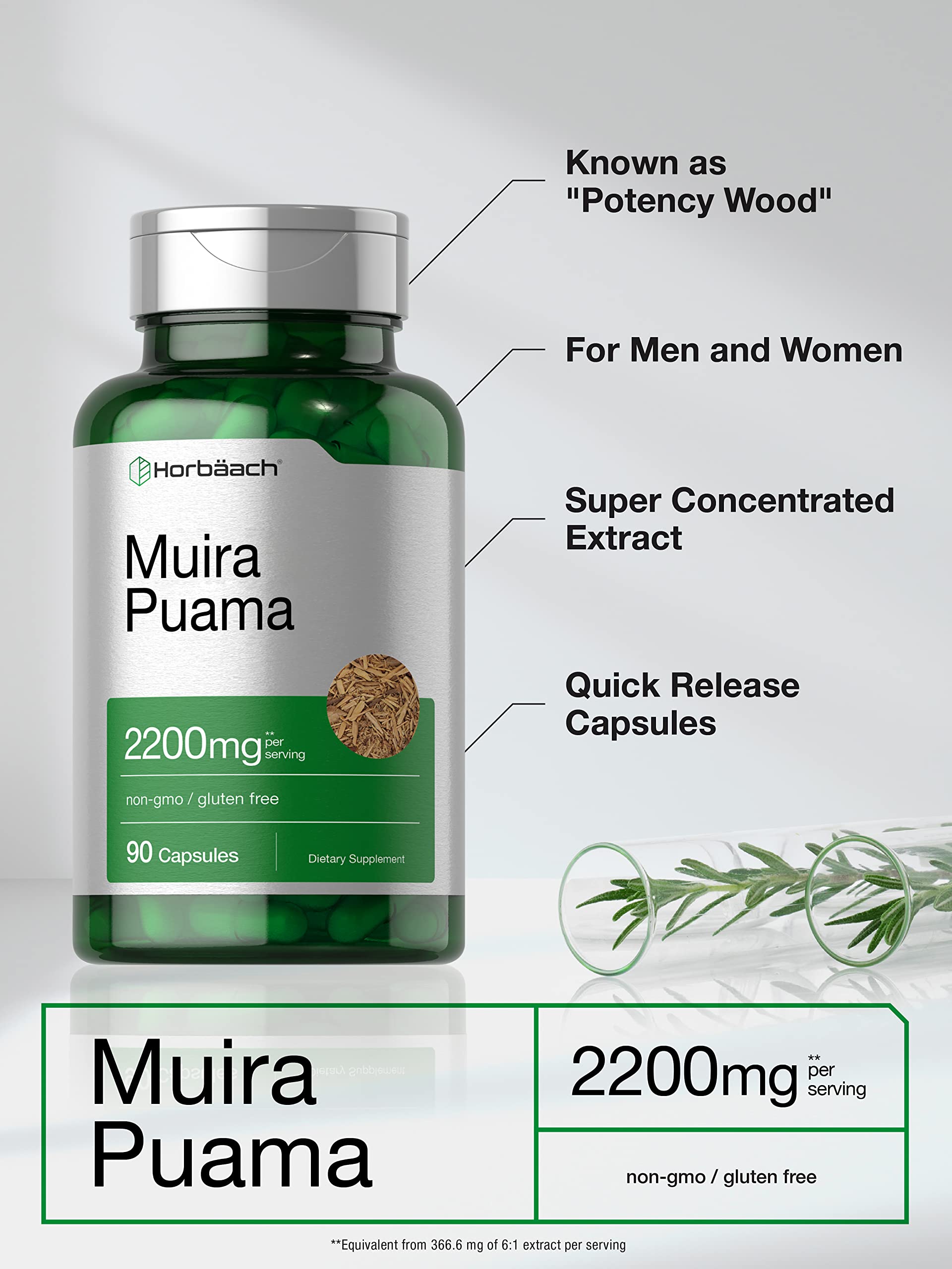 Foto 4 pulgar | Suplemento Horbäach Extracto de Raíz de Muira Puama 2200 mg 90 Cápsulas - Venta Internacional
