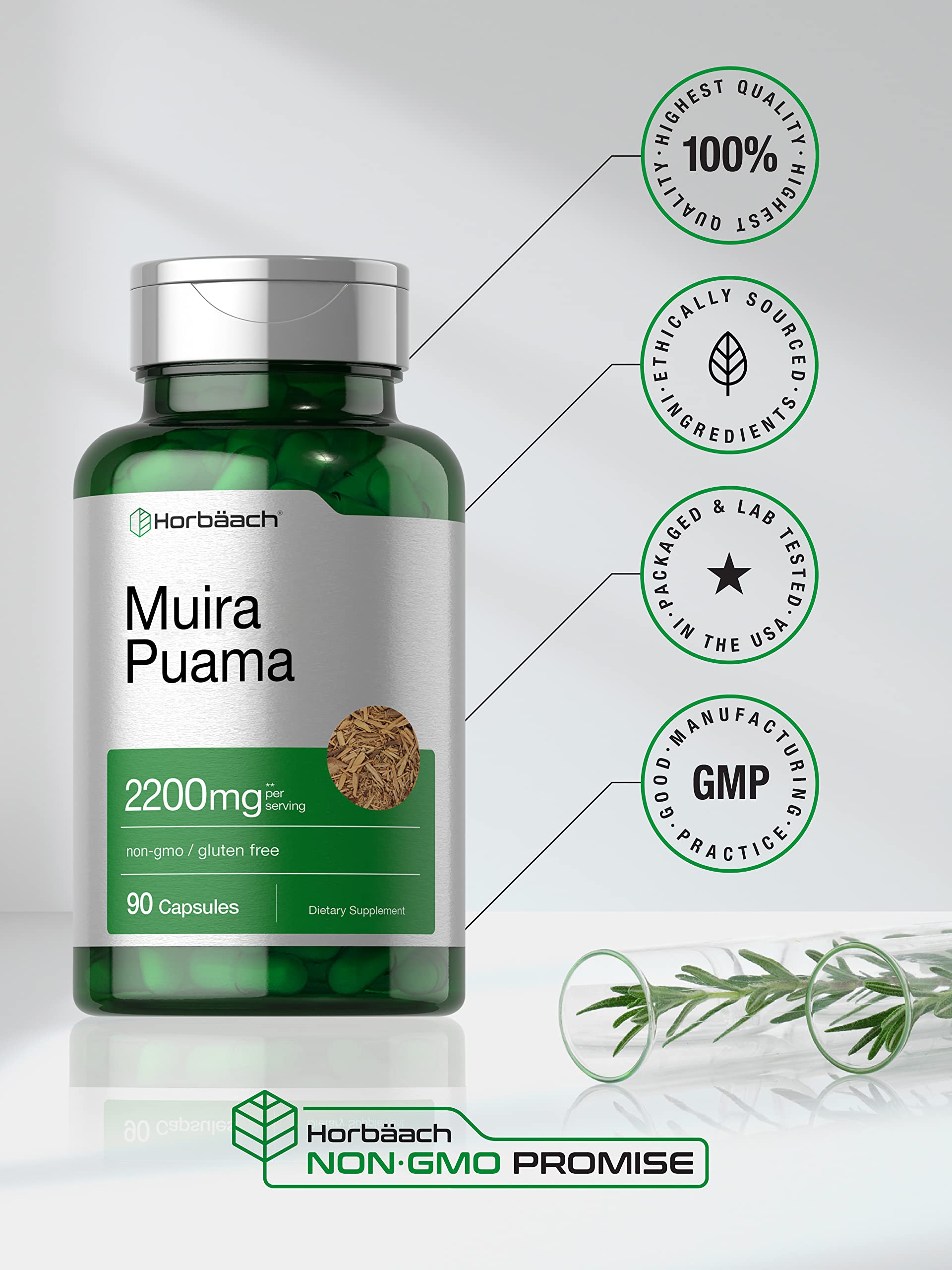 Foto 6 pulgar | Suplemento Horbäach Extracto de Raíz de Muira Puama 2200 mg 90 Cápsulas - Venta Internacional
