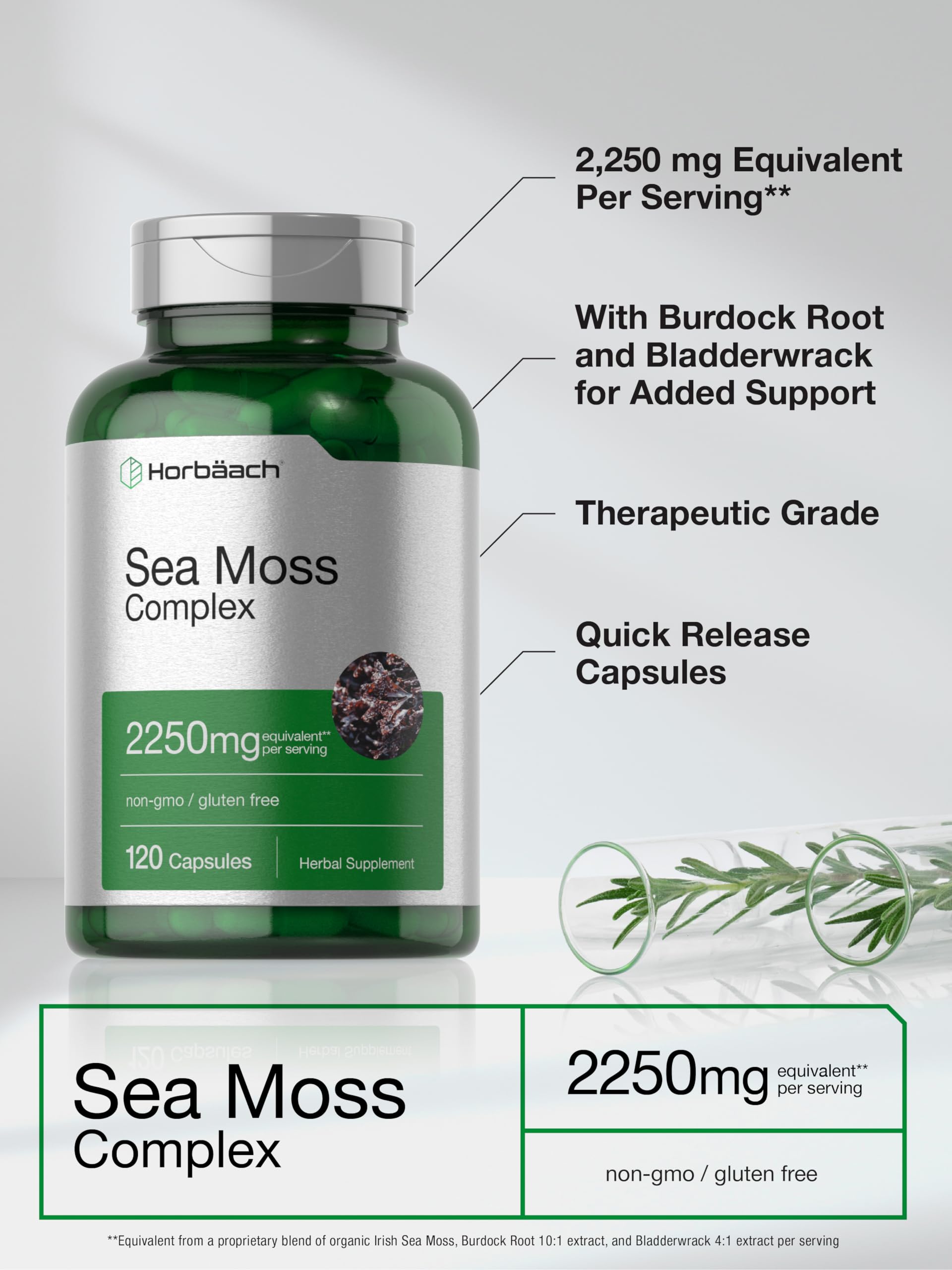 Foto 5 pulgar | Suplemento Horbäach Sea Moss Complex 2250 mg 120 Cápsulas - Venta Internacional