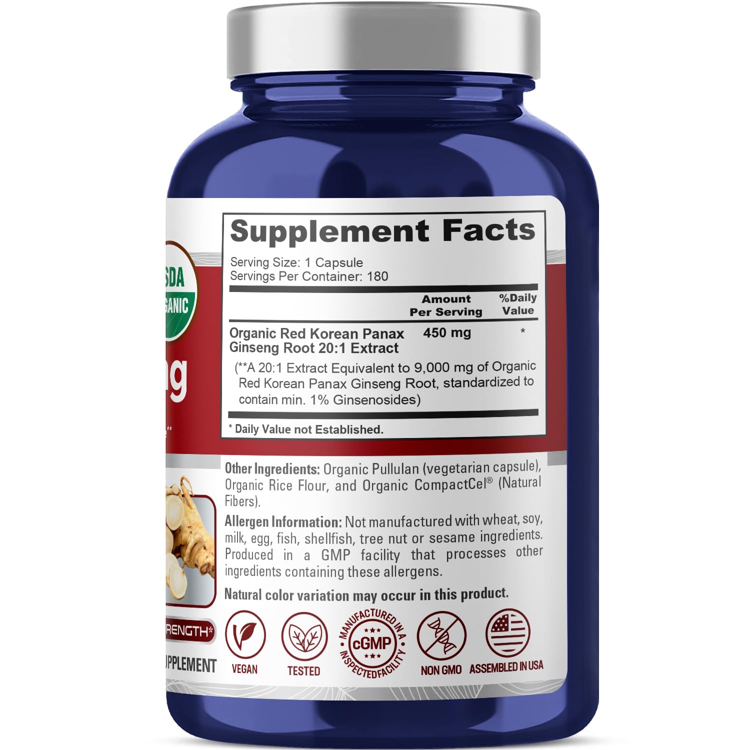 Foto 3 pulgar | Suplemento Nusapure Red Korean Panax Ginseng 9000 mg 180 Cápsulas - Venta Internacional
