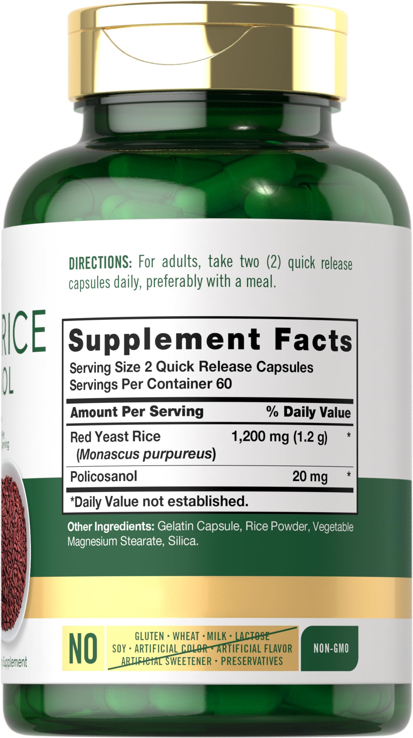 Foto 3 pulgar | Suplemento de Arroz de Levadura Roja y Policosanol Carlyle 1220 Mg 120 Cápsulas